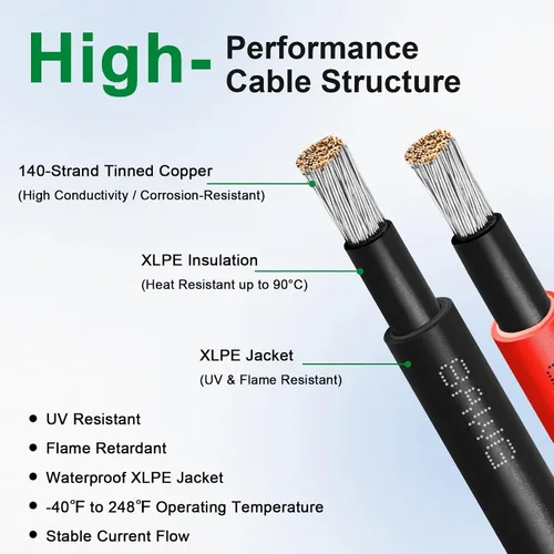 Vista 2 de XRDS -RF Cable de extensión solar 8AWG 3FT paquete de 2 unidades (rojo + negro), cable fotovoltaico con conectores solares macho/hembra, cable