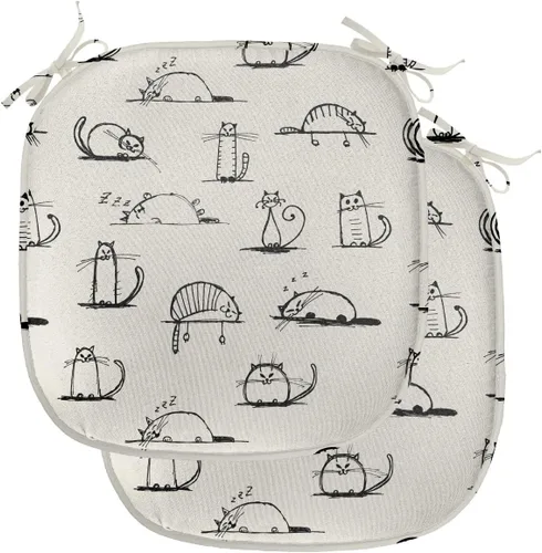 Vista 164 de Lunarable Cojín de asiento para silla de café, siluetas de taza de café expreso con frijoles fuente de cafeína, ilustración de bebidas gourmet
