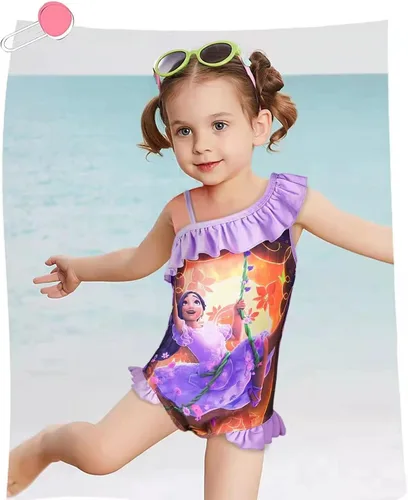 Vista 2 de NIUJNE Girls Bathing Swimsuit Toddler Suit Ruffle Butt Princess 1 Shoulder One Piece Girl Swimwear for Summer Beach