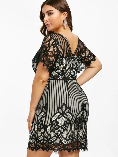 Vista 2 de ROSE GAL Rosegal - Vestido de cóctel semiformal para mujer, talla grande, estampado de purpurina brillante, acampanado, largo hasta la rodilla