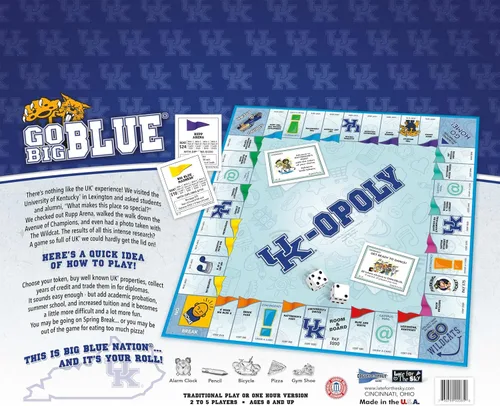Vista 5 de Late for the Sky Juego de mesa Opoly con temática universitaria, 2-6 jugadores, estrategia de fiesta familiar, fichas y ubicaciones de campus