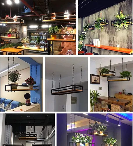 Vista 5 de Shelves Whftd Ceiling Hanging Shelf 60/80/100/120/140cm Kitchen Storage Rack Industrial Floating Shelving Plant Shelf Flower Pot Stand, for Kitchen