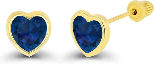Vista 2 de Aretes de tuerca de oro macizo de 14 quilates hipoalergénicos en forma de corazón de 0.157in con bisel pulido, Metal Gema Piedra, Circonia cúbica