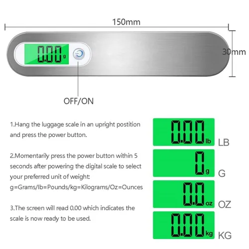Vista 2 de Báscula de equipaje, 110.2 lbs de mano colgando portátil escala de viaje con gancho electrónico equipaje medición de peso digital pesaje