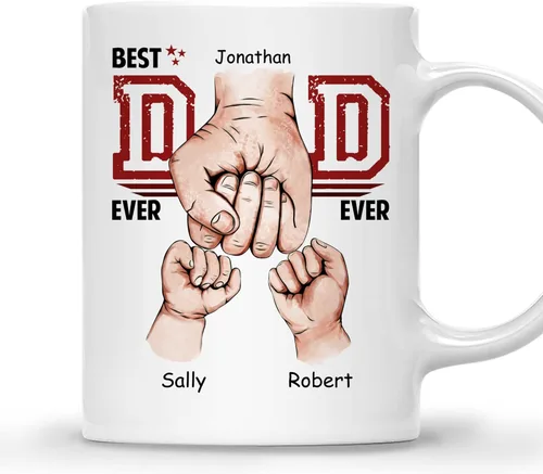 Vista 12 de Gossby Taza personalizada de café para papá, el mejor papá (2 niños en el hombro de papá), regalo personalizado de 11 onzas y 15 onzas para papá, 2