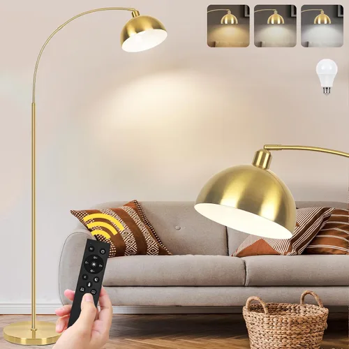 Vista 10 de Lámparas de pie de arco de bronce para sala de estar regulables – Lámpara de arco LED de 9W mejorada con 4 temperaturas de color, lámpara de pie