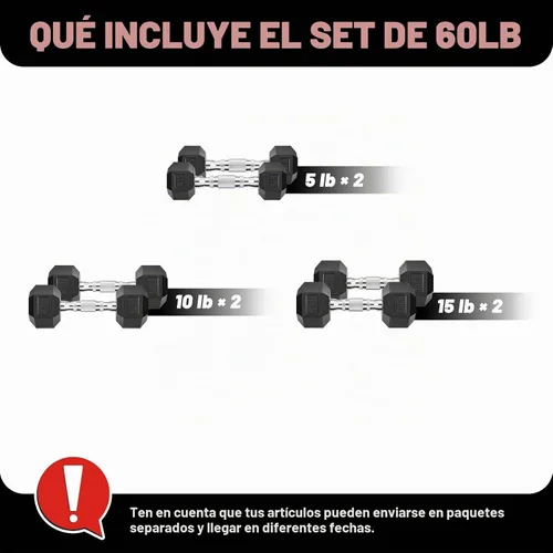 Vista 2 de Hex Dumbbell Set 60-650lb, Weights Set Rubber Encased, Home Gym