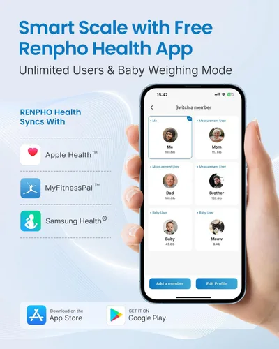 Vista 4 de RENPHO Báscula inteligente, báscula digital de baño para peso, báscula con IMC, grasa corporal, masa muscular, análisis de composición corporal