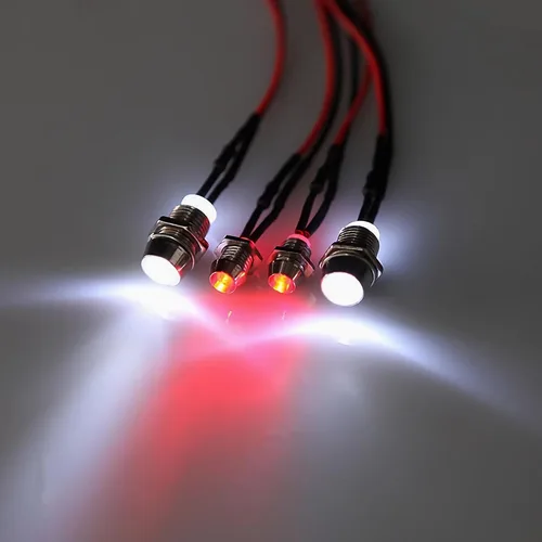 Vista 6 de Juego de 8 luces LED para coche RC a escala 1:10, 4 faros blancos y 4 luces traseras rojas