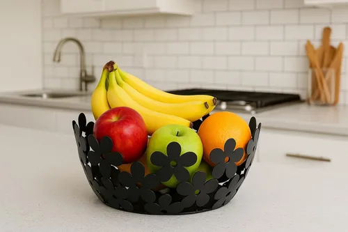 Vista 3 de Mango Steam Cesta decorativa de frutas, verduras y dulces (flor, negro)