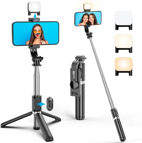 Vista 10 de Trípode para selfie, todo en uno, extensible y portátil, para iPhone, con control remoto inalámbrico, compatible con iPhone 17, 16, 15, 14, 13, 12