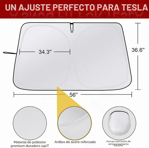 Vista 4 de Car Windshield Sunshade for Tesla Model 3 & Y UV Protection, Fits 2016-2026 Plateado