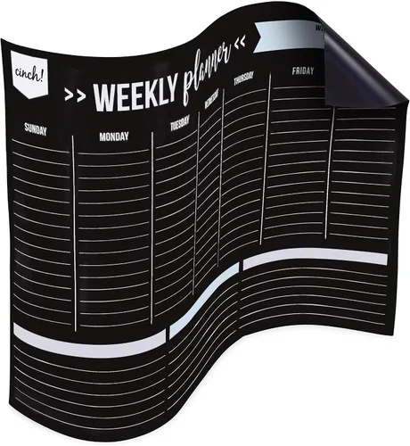 Vista 7 de Cinch! Planificador semanal magnético de borrado en seco de 17 x 12 pulgadas para refrigerador, tablero de calendario semanal negro con 4 marcadores
