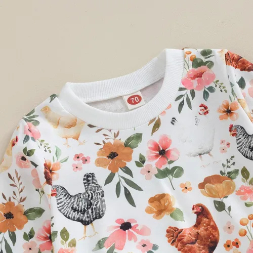 Vista 4 de Kaipiclos Ropa de otoño e invierno para bebé niña, sudadera con estampado floral, camisa de manga larga, pantalones, ropa