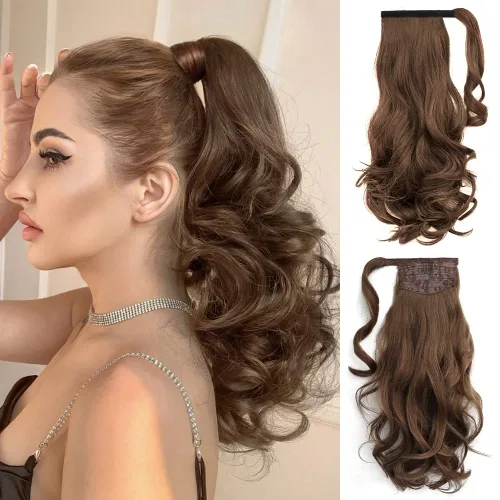 Vista 11 de Auburn - Extensiones de cabello con clip de cola de caballo, extensiones de cola de caballo de 16 pulgadas, rizadas, onduladas, sintéticas