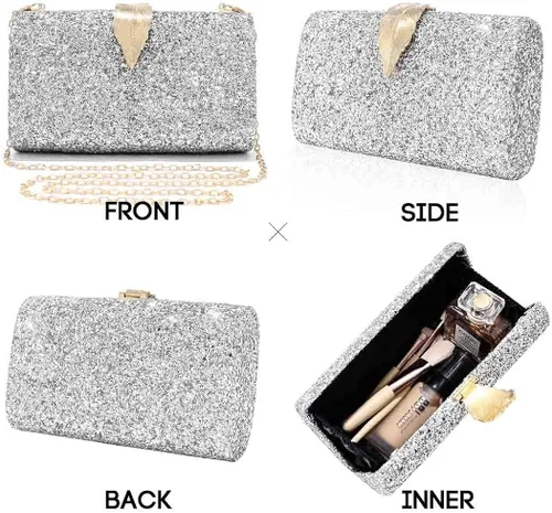Vista 3 de Yokawe Bolso de noche con purpurina para mujer, bolso de mano con embrague, bolso cruzado para bodas, fiestas, bailes, cócteles