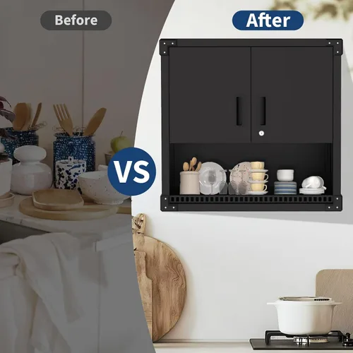 Vista 6 de Heavy Duty Steel Wall Cabinet with Lock, Hanging Storage Organizer with Adjustable Shelves, Rust-Resistant Metal Wall Mount Cabinet for Garage