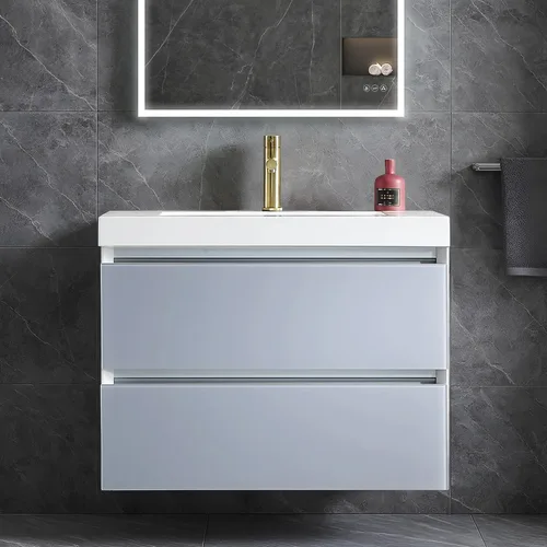 Vista 17 de Blossom Tocador de baño LED de 24 pulgadas – Tocador flotante montado en la pared con luces – 100% impermeable PVC de grado marino – Moderno