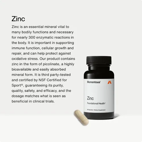 Vista 2 de Momentous Picolinato de zinc de 15 mg - Apoyo a la inmunidad y las hormonas - Suplemento de zinc biodisponible - Promueve la salud