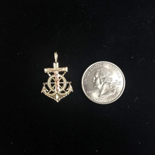 Vista 5 de Ioka - 14K Two Tone Gold Religious Crucifix Anchor Charm Small Pendant For Necklace or Chain