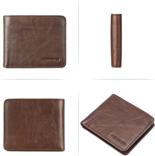Vista 2 de BOSTANTEN Billeteras de piel auténtica para hombre, con bloqueo RFID y 2 ventanas de identificación