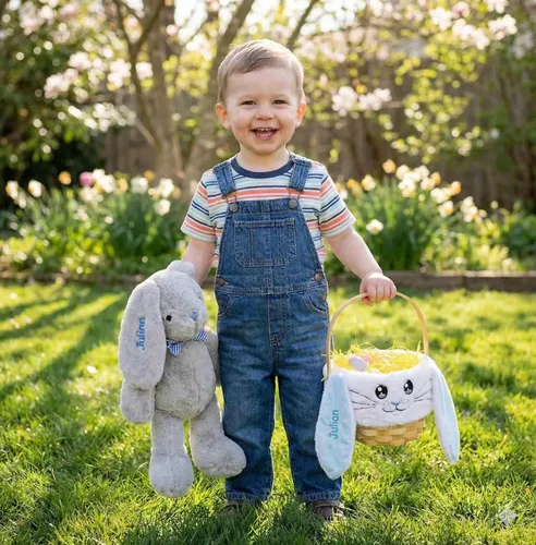 Vista 2 de DIBSIES Hoppity Floppity Bunny personalizado de 18 pulgadas (conejito gris con pajarita azul)