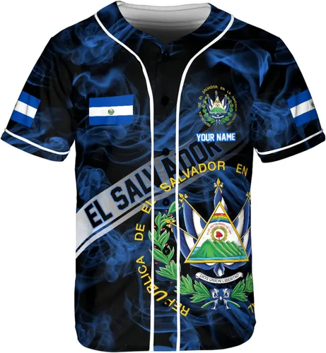 Vista 3 de Camiseta de béisbol de El Salvador con nombre personalizado, camisa de bandera de El Salvador, camiseta del orgullo salvadoreño, camiseta de El