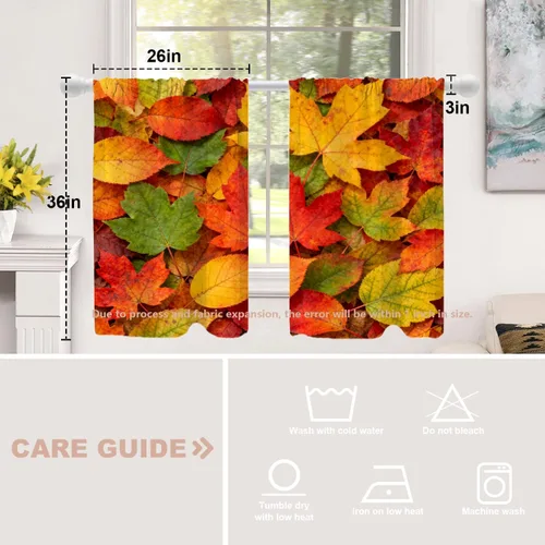 Vista 472 de Shrahala Orange Autumn Autumn Blackout Curtain Tiers, Fall Kitchen Valance Light Blocking Tier Drapes with Rod Pocket, 2 Pack 26 X 24 in