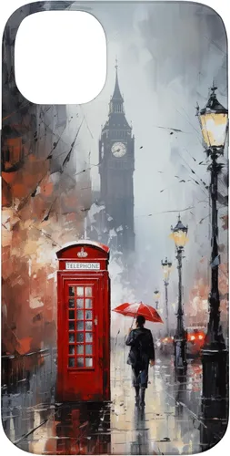 Vista 15 de Funda para iPhone 16 Wet London Iconic Red Phone Booth Clocktower Art Cover Phone Case