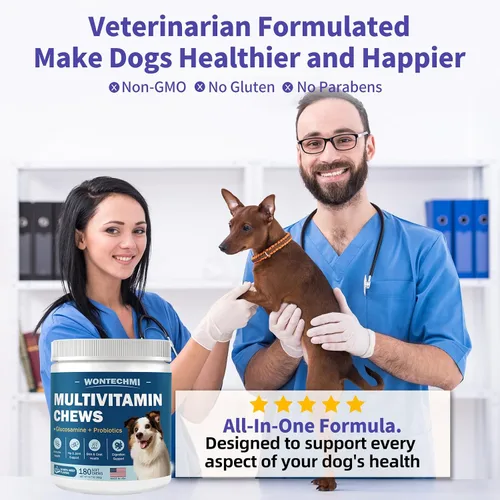 Vista 5 de Multivitamínico para perros, glucosamina condroitina para perros, aceite de krill, probióticos, vitaminas y suplementos para perros para corazón