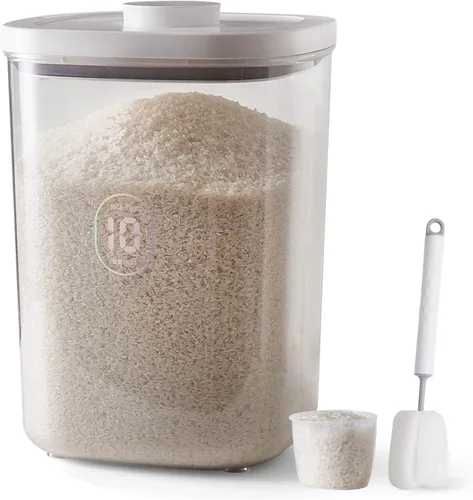 Vista 11 de Dispensador de arroz de 25 libras, contenedor de almacenamiento de arroz de 10.5 Qt/10 L/22-25 lbs con taza de medición y cepillo, contenedores