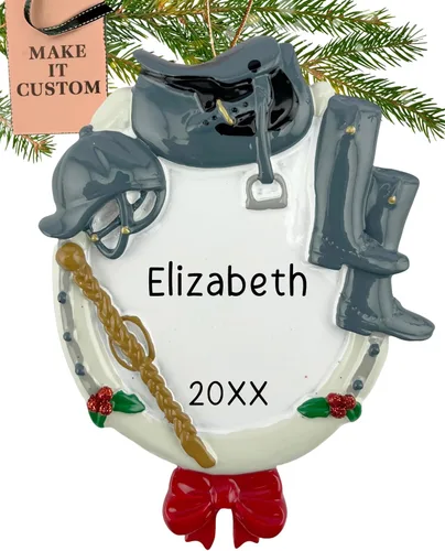 Vista 10 de Adorno ecuestre personalizado 2024 – Personalización rápida y gratuita las 24 horas – Adorno de Navidad de equitación para árbol – Recuerdo de Marrón