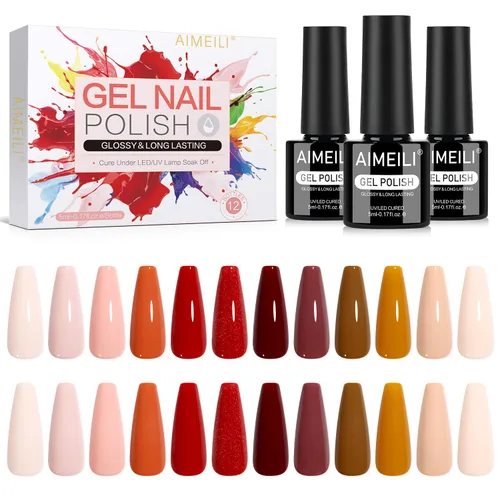 Vista 12 de AIMEILI Juego de esmaltes de uñas de gel nude – 12 colores sin hema, gelatina neutra, rosa, blanco lechoso, efecto transparente, manicura
