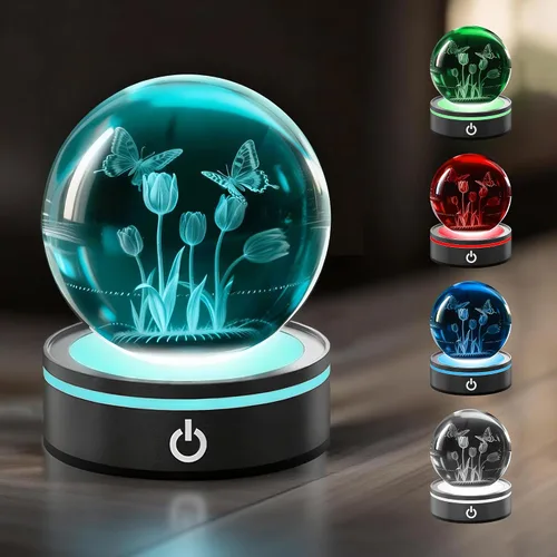 Vista 14 de L LOHAS LED 7 Colores 40mm Bolas de Cristal de Hielo Con Crac Bolas de Chakra de Cristal con Base de Madera LED Bolas de Esfera de Sanación