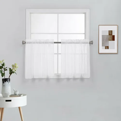 Vista 41 de 2 piezas de cortinas de aspecto de lino sólido y elegante, paneles totalmente cosidos, niveles de tratamiento de ventanas