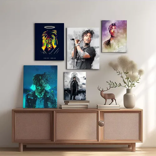 Vista 6 de Juice Wrld - Arte de Lienzo para Pared, Impresión de Póster de Portada de Álbum de Música, Póster de Rapero Cantante Arte Enmarcado, Arte de Lienzo