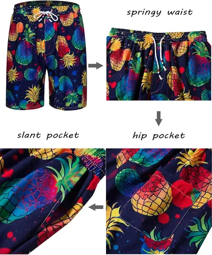 Vista 6 de fohemr Mens Hawaiian Shirt and Short Beach Set Match Tropical PineappleFlamingo Pattern Outfits Short Sleeve Short 2 PC