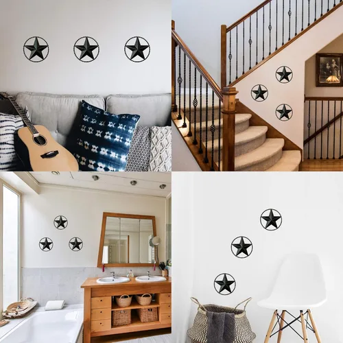 Vista 7 de Estrella de granero de estrella de metal de bronce oscuro, arte rústico de pared occidental, cuerda trenzada de 9 pulgadas