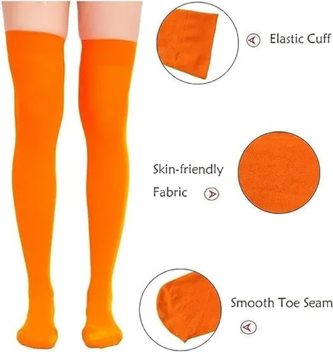 Vista 4 de JoviaFesta Xtraokute - Medias largas naranjas de Halloween por encima de la rodilla para fiesta de disfraces de cosplay, extra gruesas y alargadas