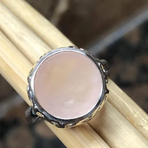 Vista 5 de Anillo de plata de ley 925 de cuarzo rosa rosa natural de 4 quilates, tamaño 6, 8, 9