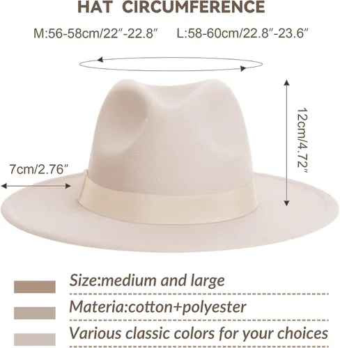Vista 2 de Wide Brim Fedora Hats for Women & Men Classic Dress Panama Hat Adjustable Felt Hat with Band Todo beige.