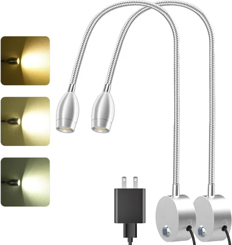 Vista 8 de ERAY 1 paquete de 1 luz LED de lectura para cama montada en la pared Touch Control, 3 Dimmable, 360°Flexible Gooseneck Headboard Book Reading