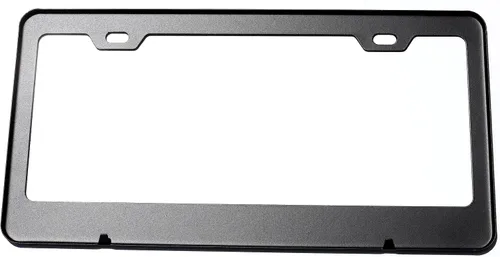 Vista 4 de Marco de matrícula de acero inoxidable 100% T304 recubierto de polvo negro con tapas de rosca de aluminio y tornillos de acero inoxidable