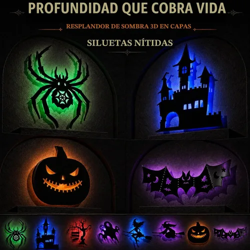 Vista 6 de 8 luces LED de pared de Halloween, decoraciones de silueta de murciélago 8 pza