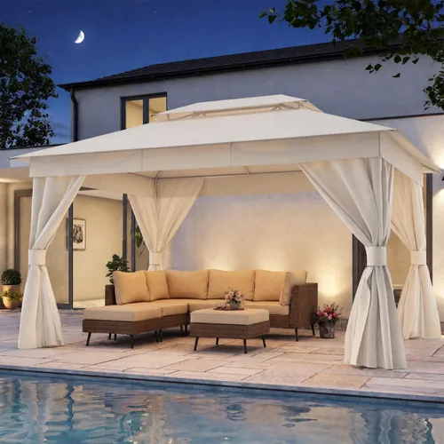 Vista 56 de LAUSAINT HOME - Cenador para exteriores de 8 x 8 pulgadas con cortinas Caqui