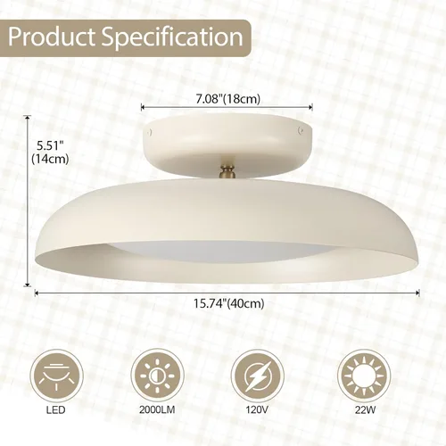 Vista 3 de BISAMIYA Lámpara de techo LED moderna regulable, lámpara de techo semiempotrada de 15.7 pulgadas, lámpara de ángulo ajustable, acento de latón