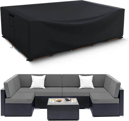 Vista 22 de Fundas para muebles de patio impermeables, resistentes 600D, fundas para muebles de exterior para sofá seccional exterior, resistente al desgarro