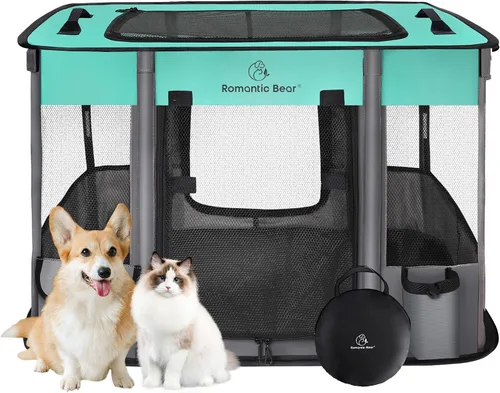 Vista 14 de Corralito para perros, corralito para mascotas, corralito plegable para cachorros y gatos, jaula de camping portátil para ejercicio, cubierta