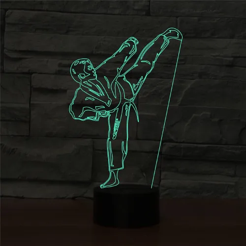 Vista 3 de Luz nocturna 3D para niños, lámpara LED de karate taekwondo con control remoto, 16 colores cambiantes, acrílico, regalo de cumpleaños para niños