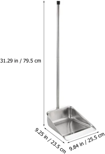 Vista 6 de DOITOOL Sartén de acero inoxidable resistente con mango largo, palas de basura verticales para vestíbulo, recogedor de polvo para el hogar, oficina